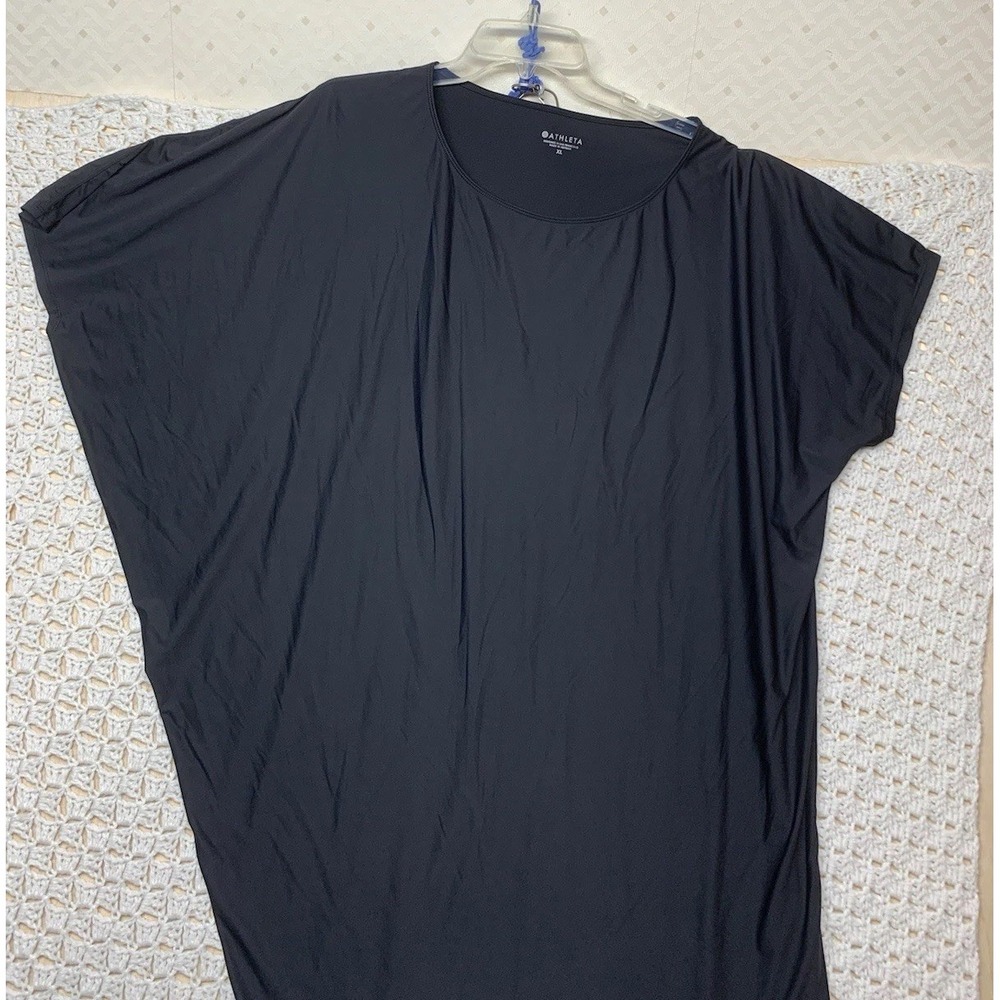 Athleta Sunlover Hilo Dress Women's XL Black Asymmetrical UPF 50 Short Sleeve - Picture 2 of 11